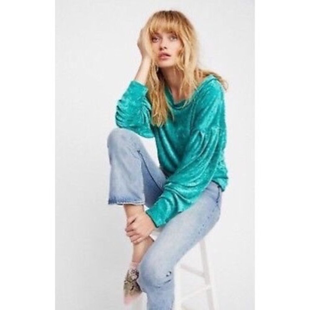 NWT Free People Green Crushed Velvet Dolman Sleeve Top